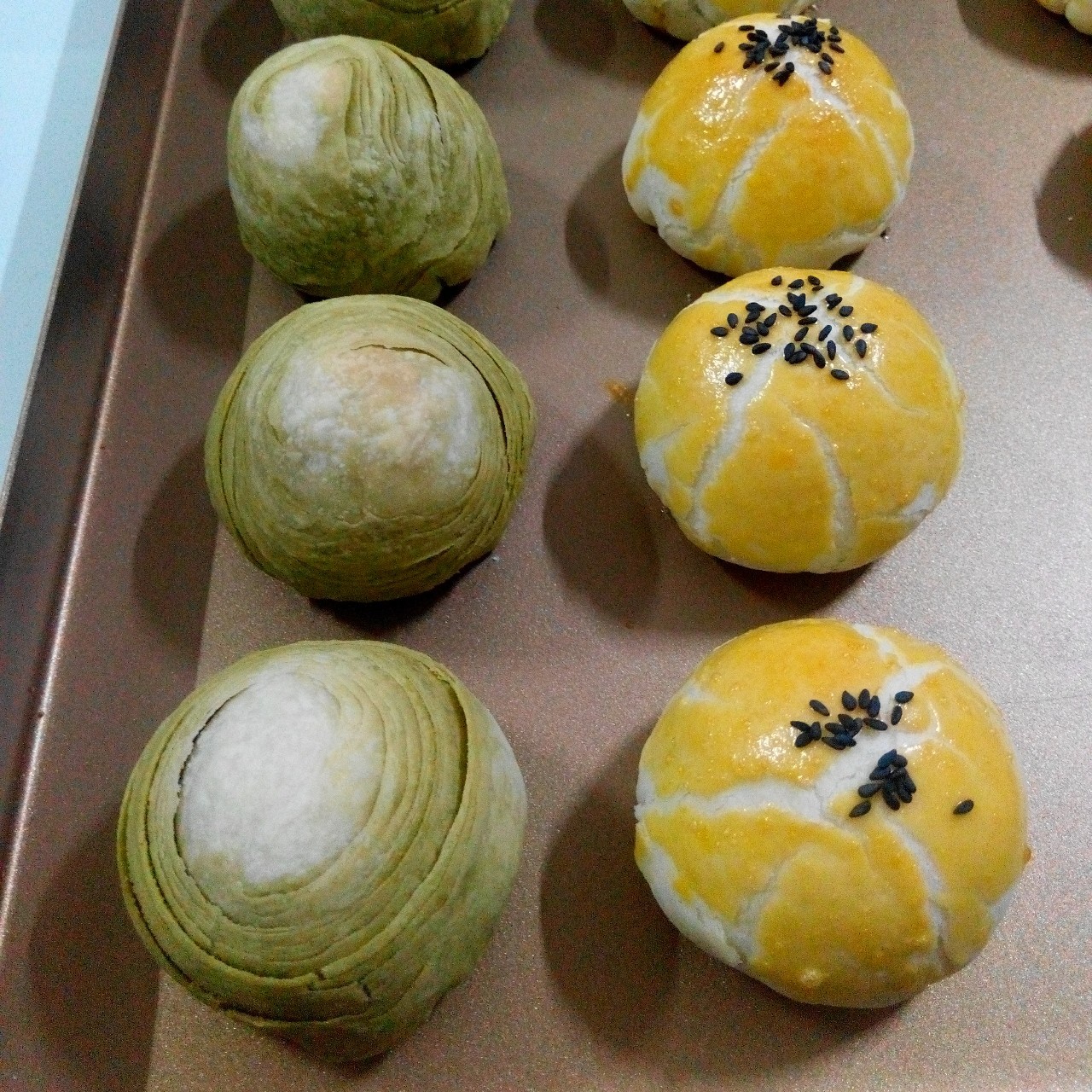 蛋黄酥~紫薯、抹茶、原味~花好月圆，中秋快乐~内附一次做六色蛋黄酥方法~