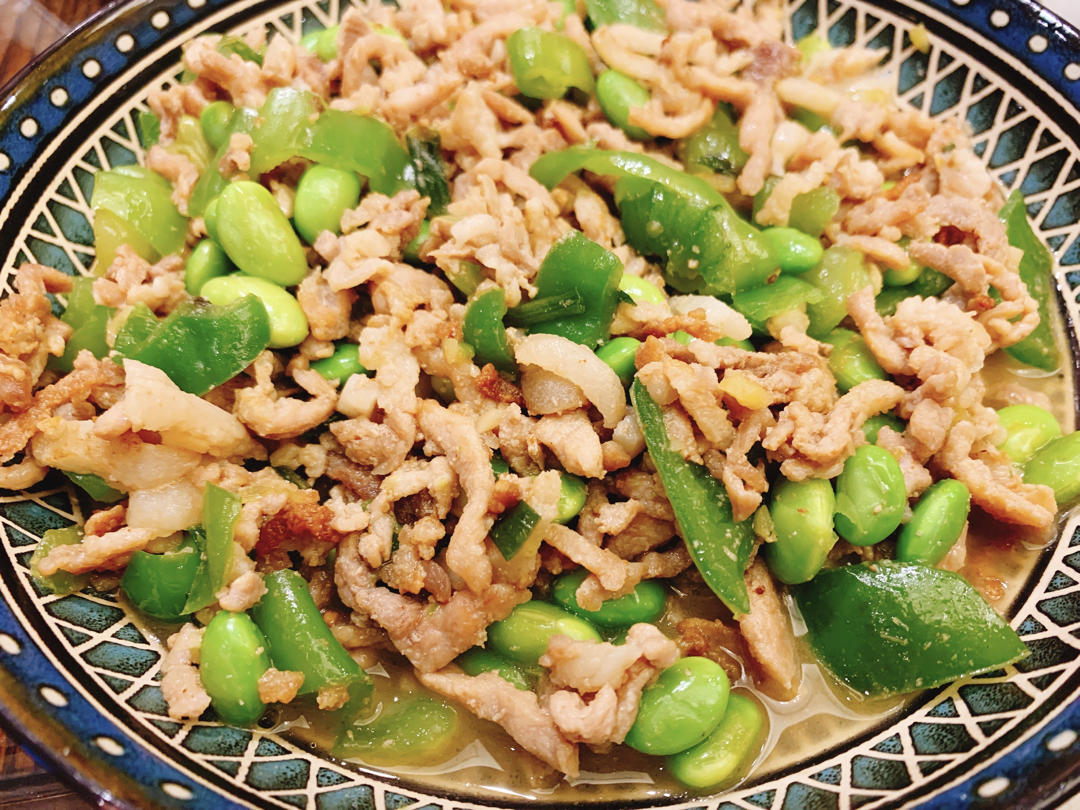 青椒毛豆炒肉丝