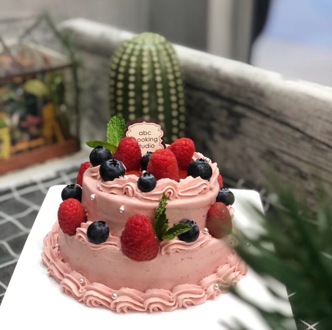 粉嫩少女❤️树莓鲜花蛋糕（适合零基础）