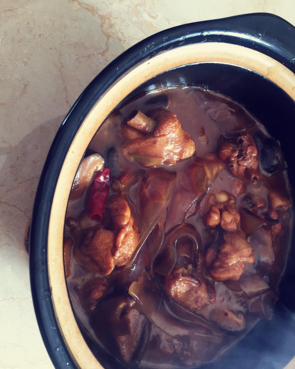 鸡肉蘑菇炖宽粉Stewed Chicken with Glass Noodles