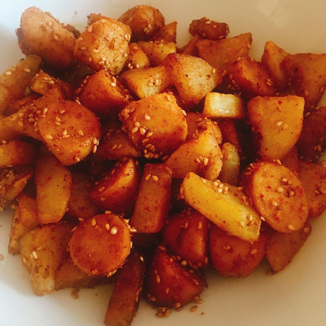 香辣过瘾的孜然土豆火腿，比路边摊还好吃