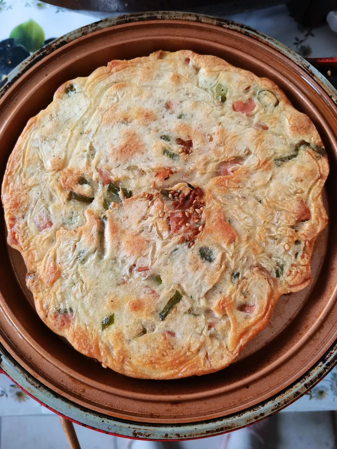 葱花鸡蛋发面饼    这么做像是在吃肉    附细节视频