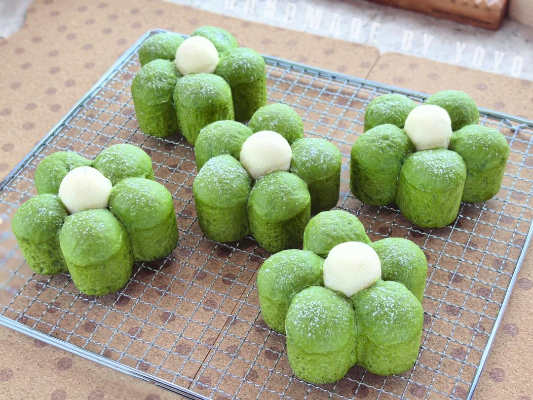 抹茶红豆花朵包