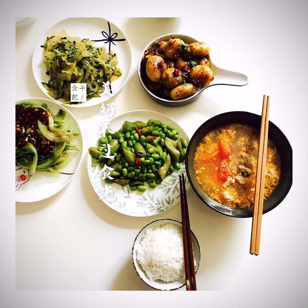 江南春天之丝瓜炒毛豆