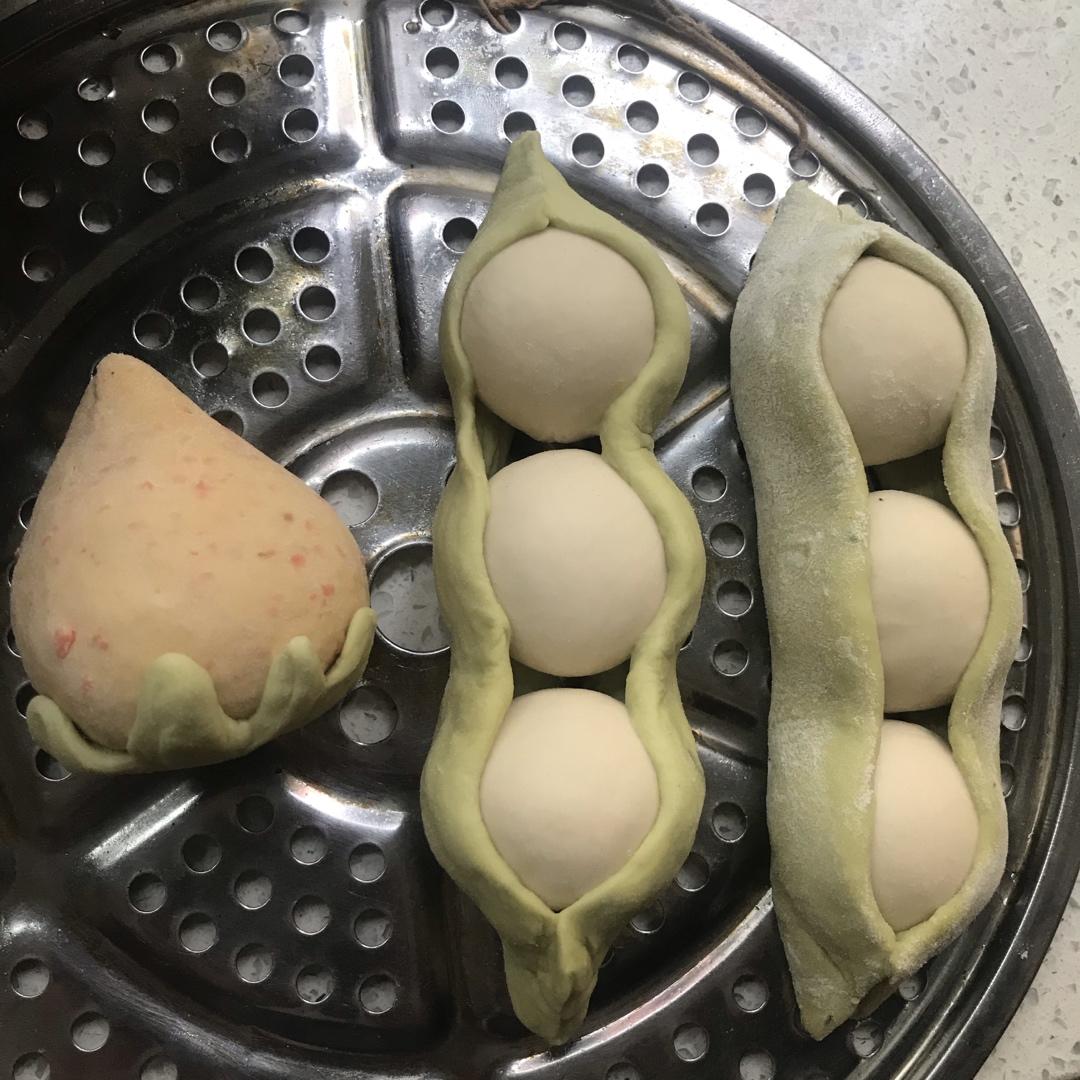 卡通造型可爱豌豆荚馒头