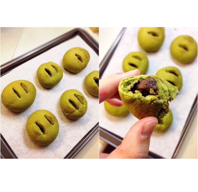 抹茶豆沙小面包（无油脂）