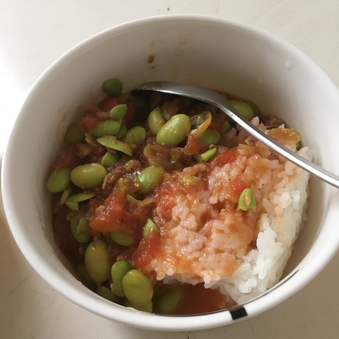肉末番茄烧毛豆