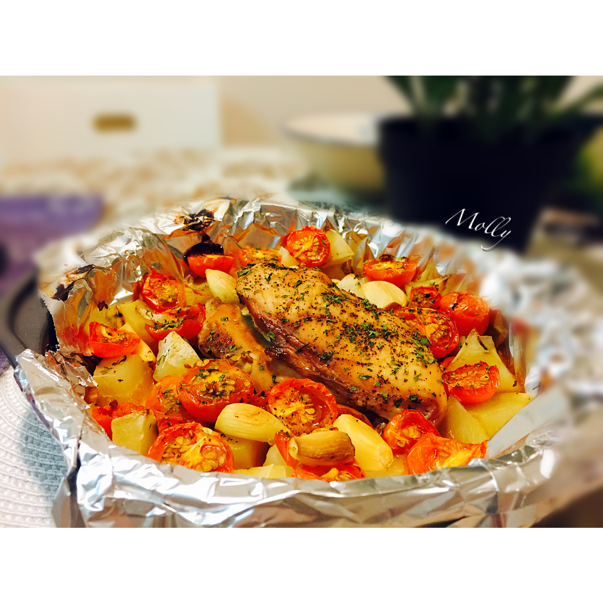 番茄蒜香烤鸡胸肉