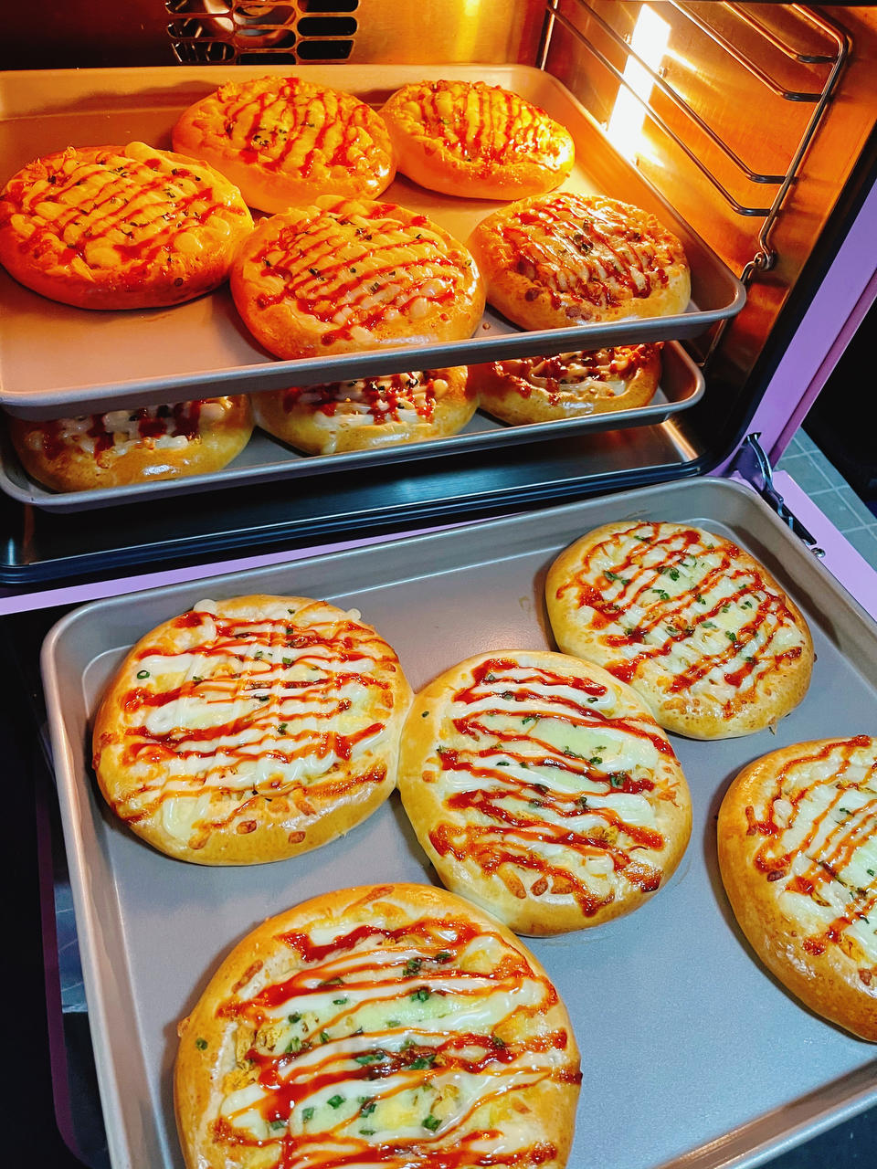 🍕快手简单｜一次发酵｜可可爱爱火腿披萨小面包｜学生早餐
