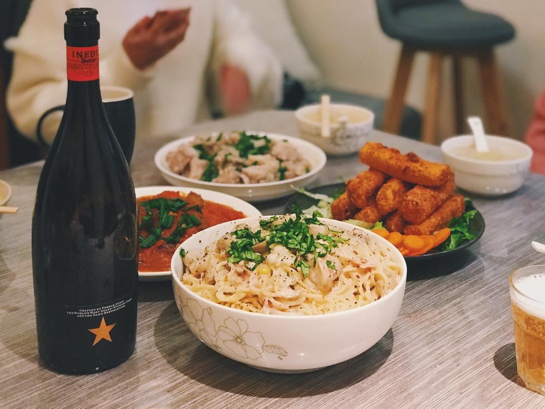 白汁蘑菇培根意粉