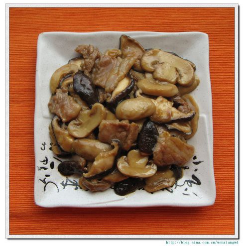 肉片炒双菇的做法