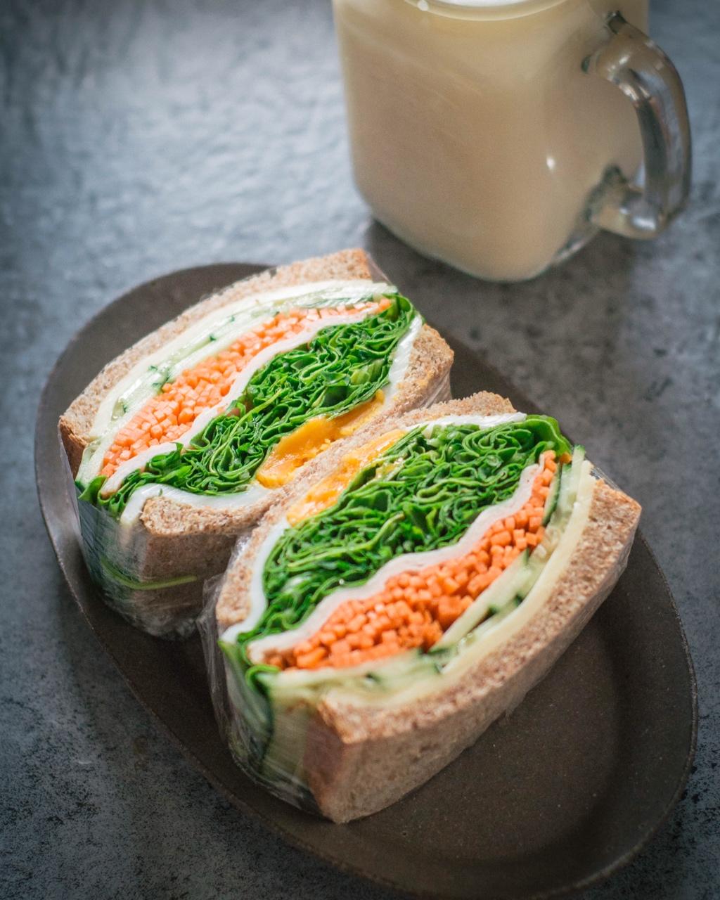 如何做超厚的沼三明治~详细tip！牛油果鸡蛋午餐肉三明治~