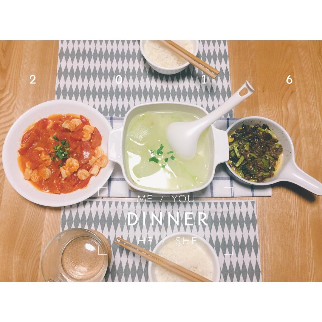 西红柿虾仁炒菜花