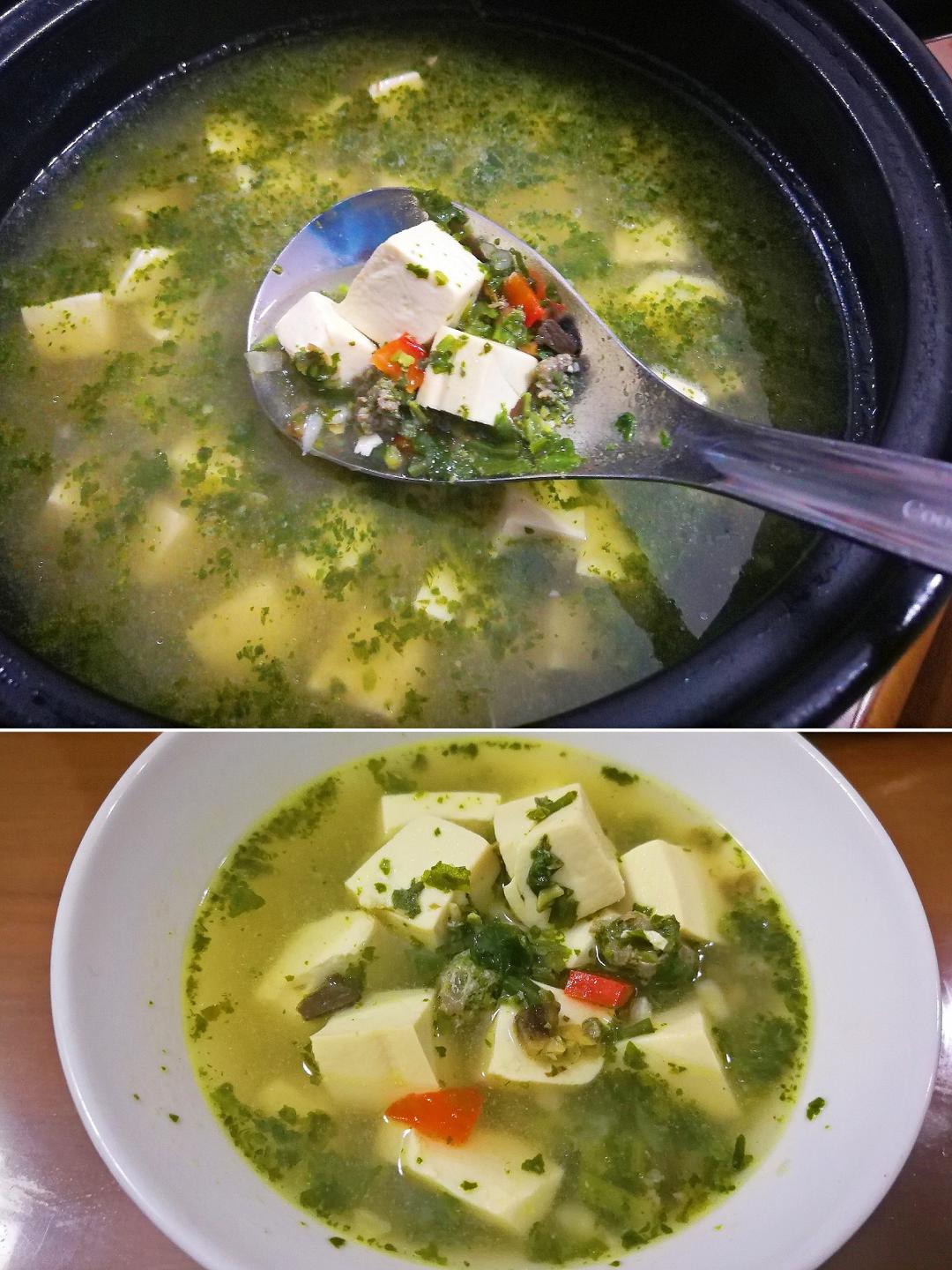 肉末荠菜豆腐汤的做法