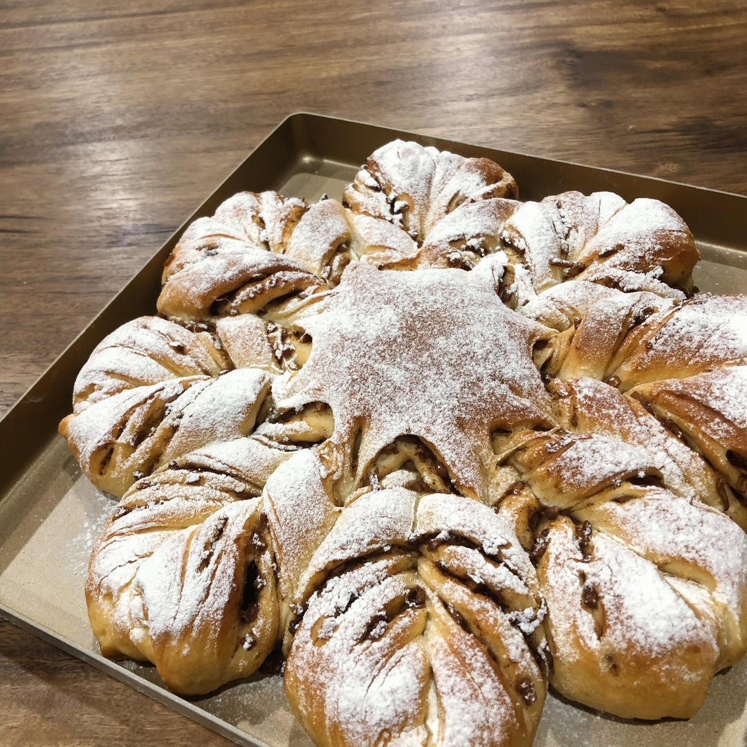 一次发酵就非常好吃的肉桂红糖苹果馅雪花面包