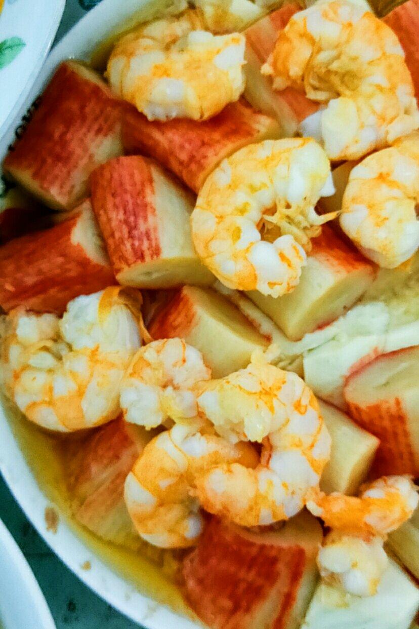 蟹棒虾仁蒸豆腐