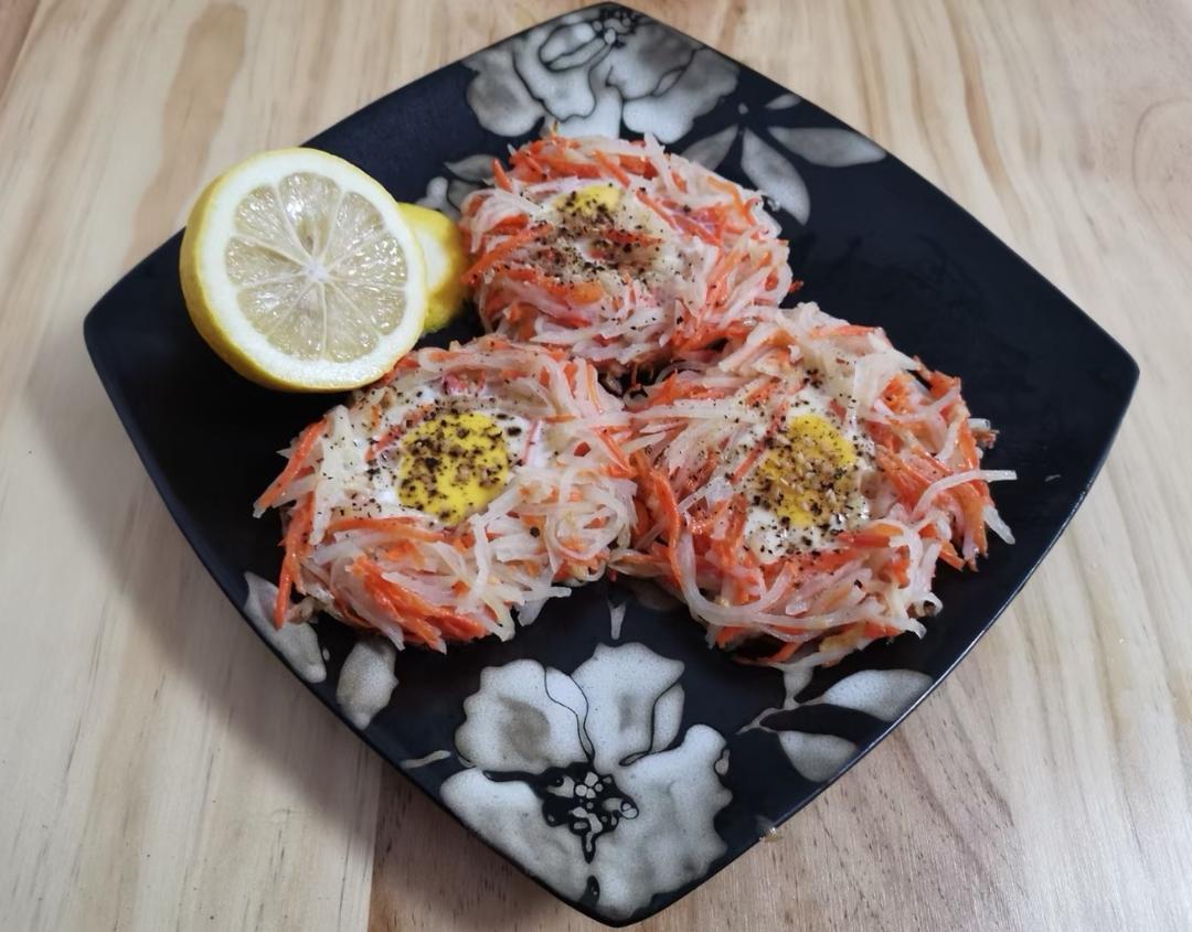 土豆胡萝卜绕丝鸟巢煎鸡蛋饼