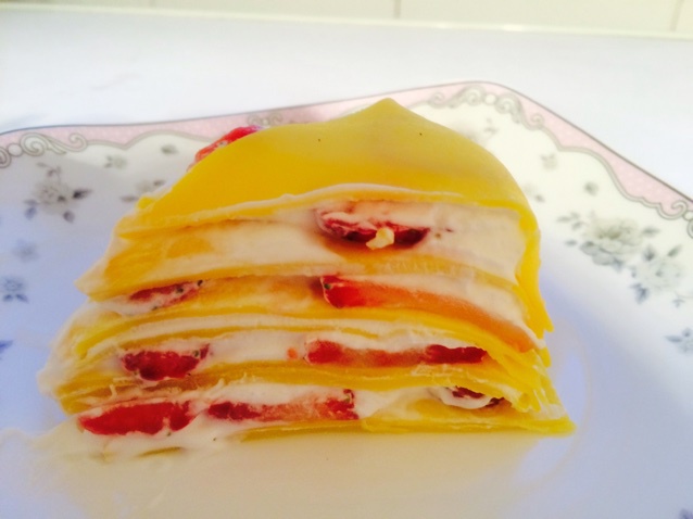 抹茶草莓千层蛋糕（可丽饼）mille crepe cake