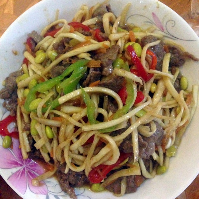 茭白青椒肉丝炒毛豆