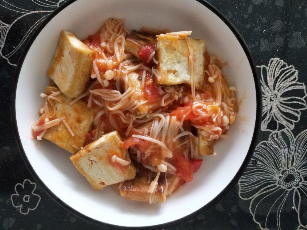 番茄金针菇煎豆腐