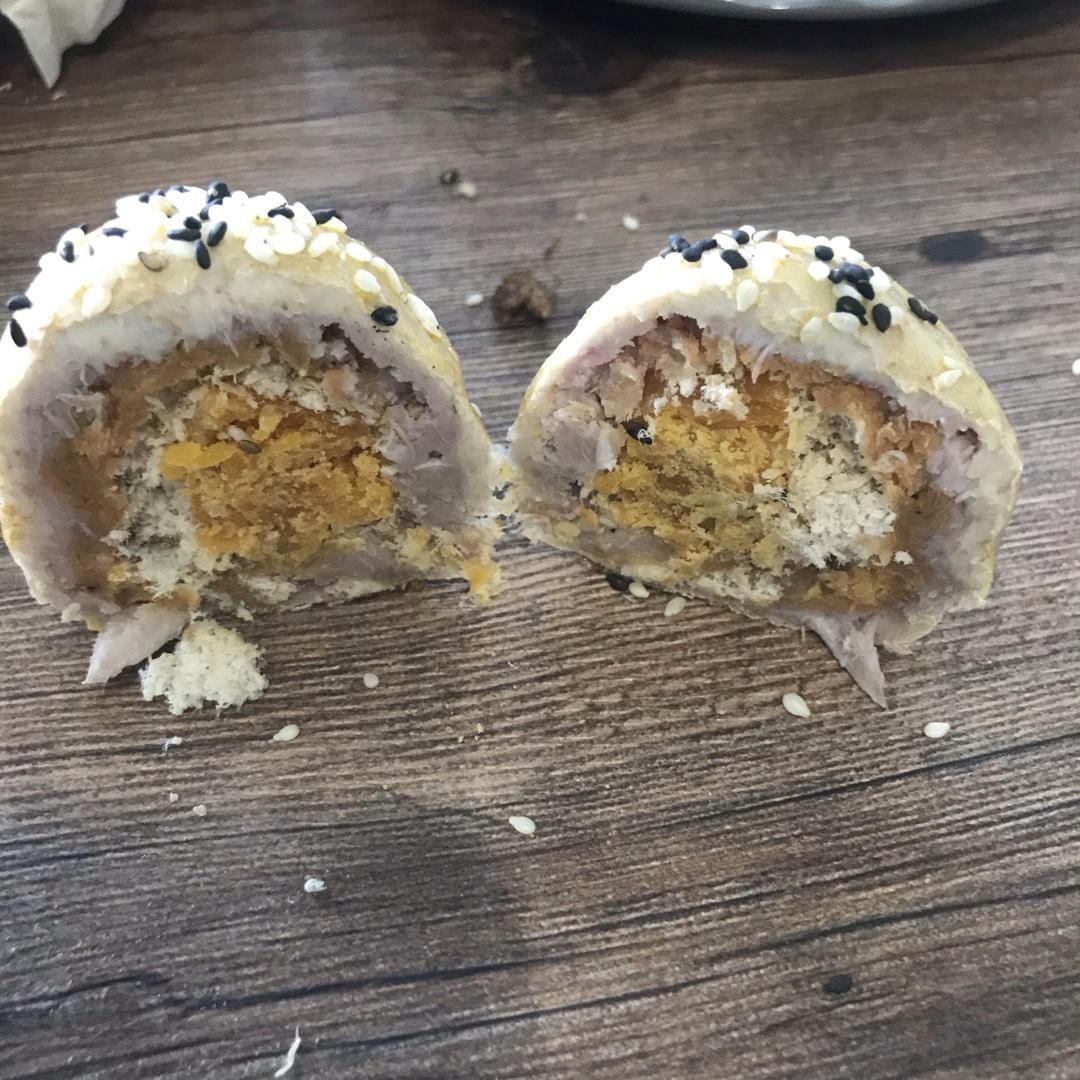 无油无糖全麦低卡芋泥肉松蛋黄酥/月饼(免发酵，免开酥)