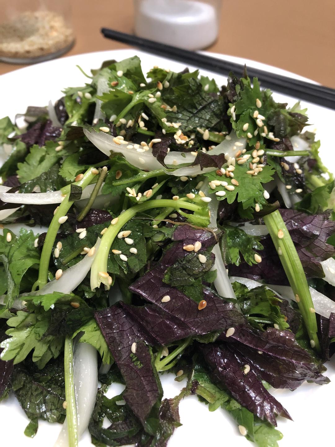 紫苏香菜洋葱凉拌，香料也能单独成菜