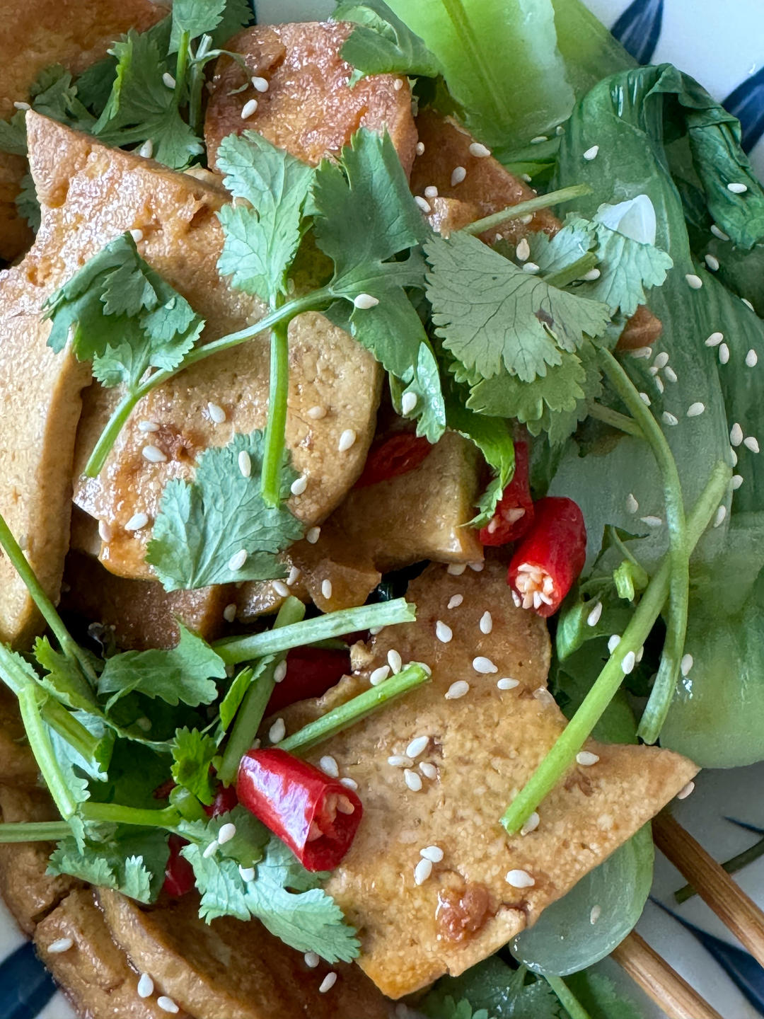 浇汁煎烧豆腐配小油菜