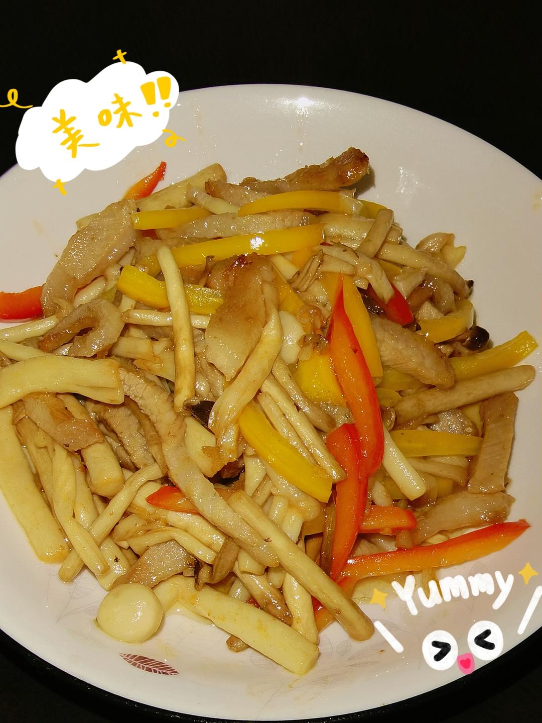 茶树菇彩椒炒猪颈肉