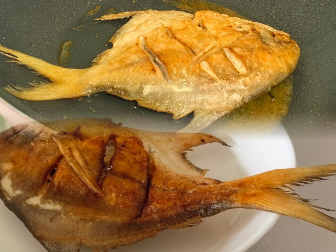 完美版干煎鲳鱼，皮不破、肉不碎、外香里嫩。