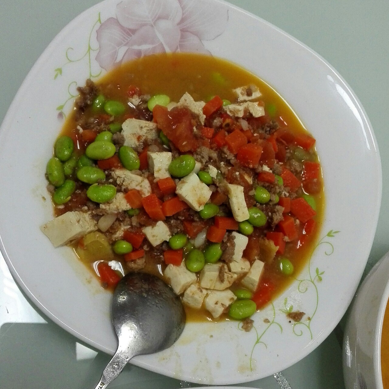 肉末番茄烧毛豆