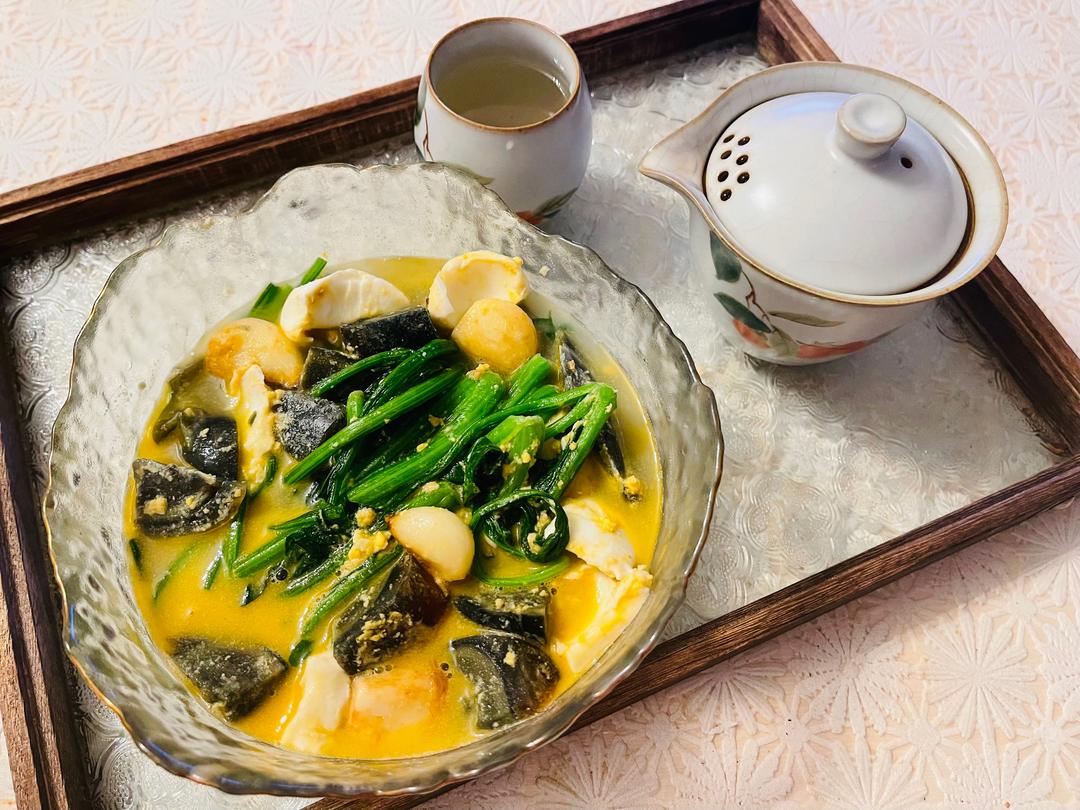 双蛋上汤菠菜的做法