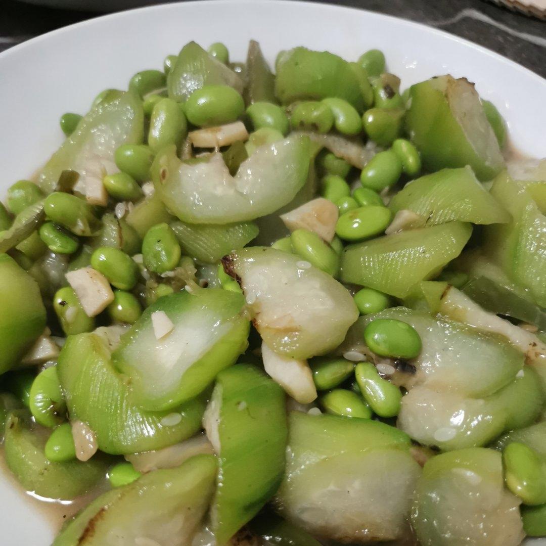江南春天之丝瓜炒毛豆