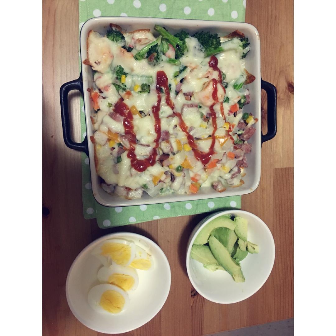 鲜虾培根芝士焗饭