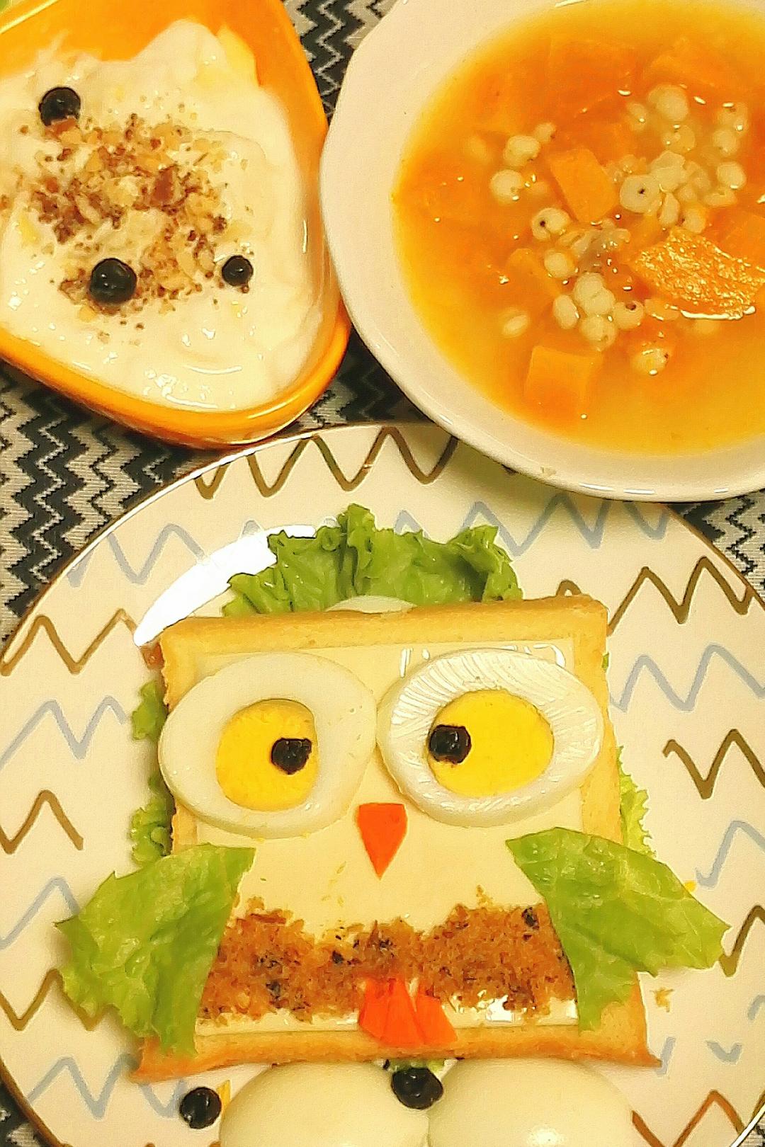 超萌猫头鹰吐司早餐