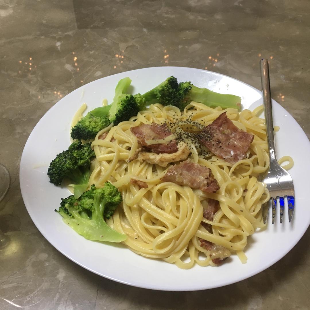 白汁蘑菇培根意粉