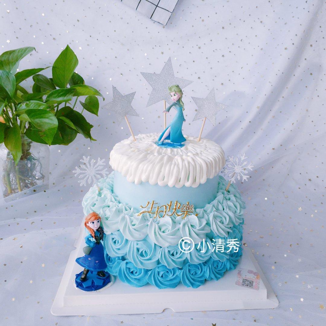 小清秀做的冰雪奇缘主题双层蛋糕--frozen艾莎