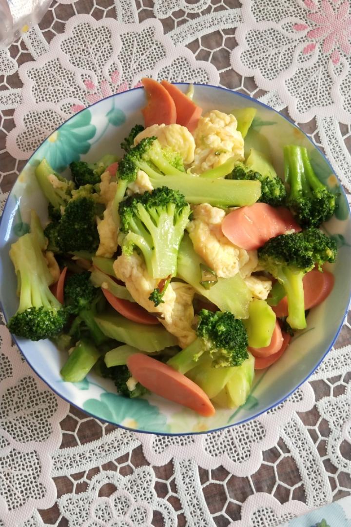 {☀快手晚餐☀}火腿肠滑蛋西兰花