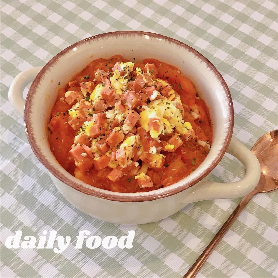 简单快手之番茄火腿蛋意面