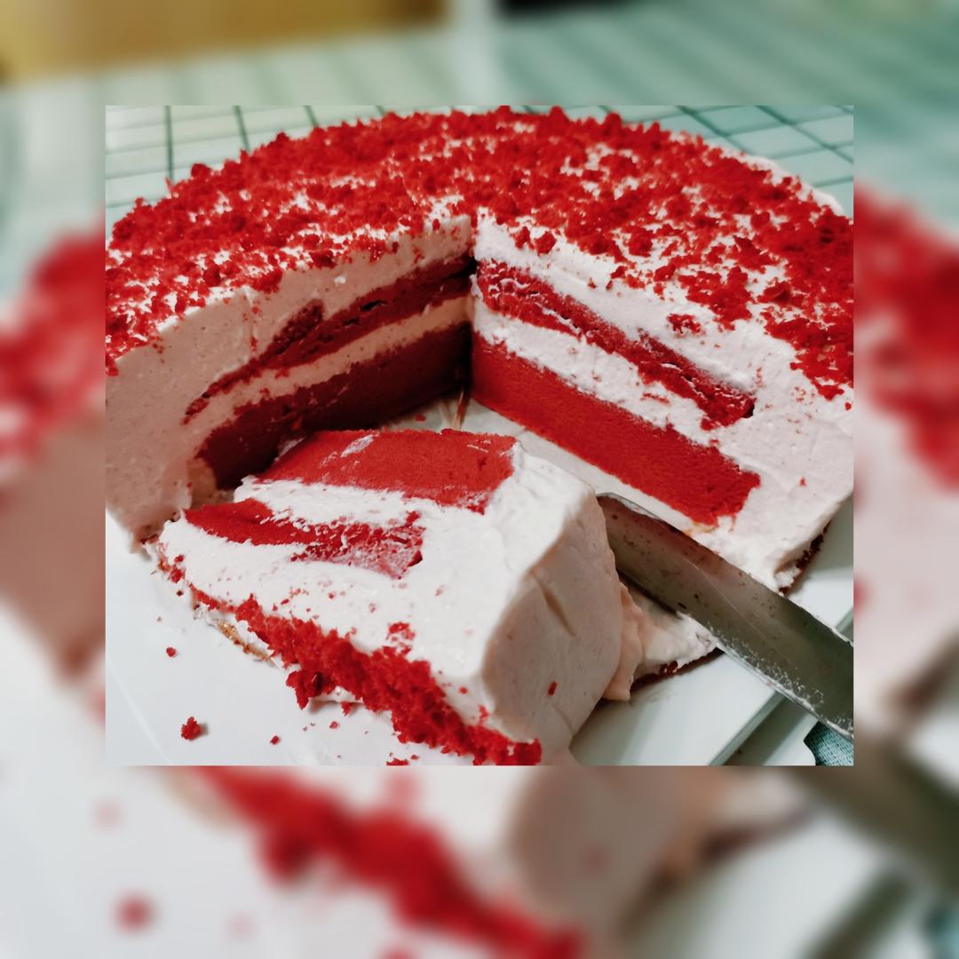 红丝绒酸奶慕斯蛋糕（母亲节蛋糕，零卡糖，自制酸奶，低脂健康，好吃不胖）