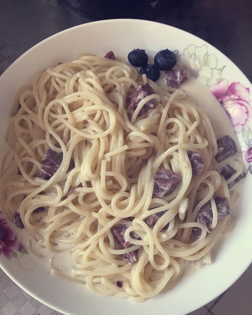 白蘑菇奶油培根意面