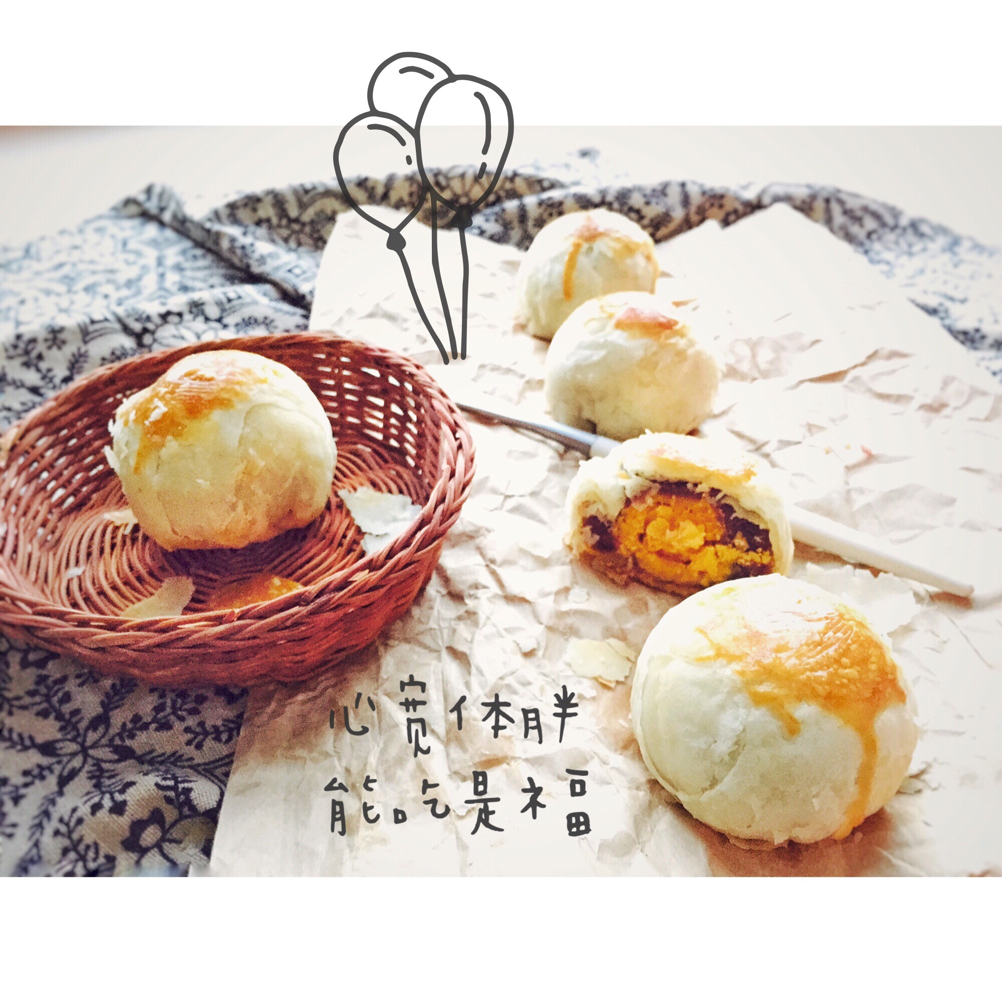 蛋黄酥~紫薯、抹茶、原味~花好月圆，中秋快乐~内附一次做六色蛋黄酥方法~