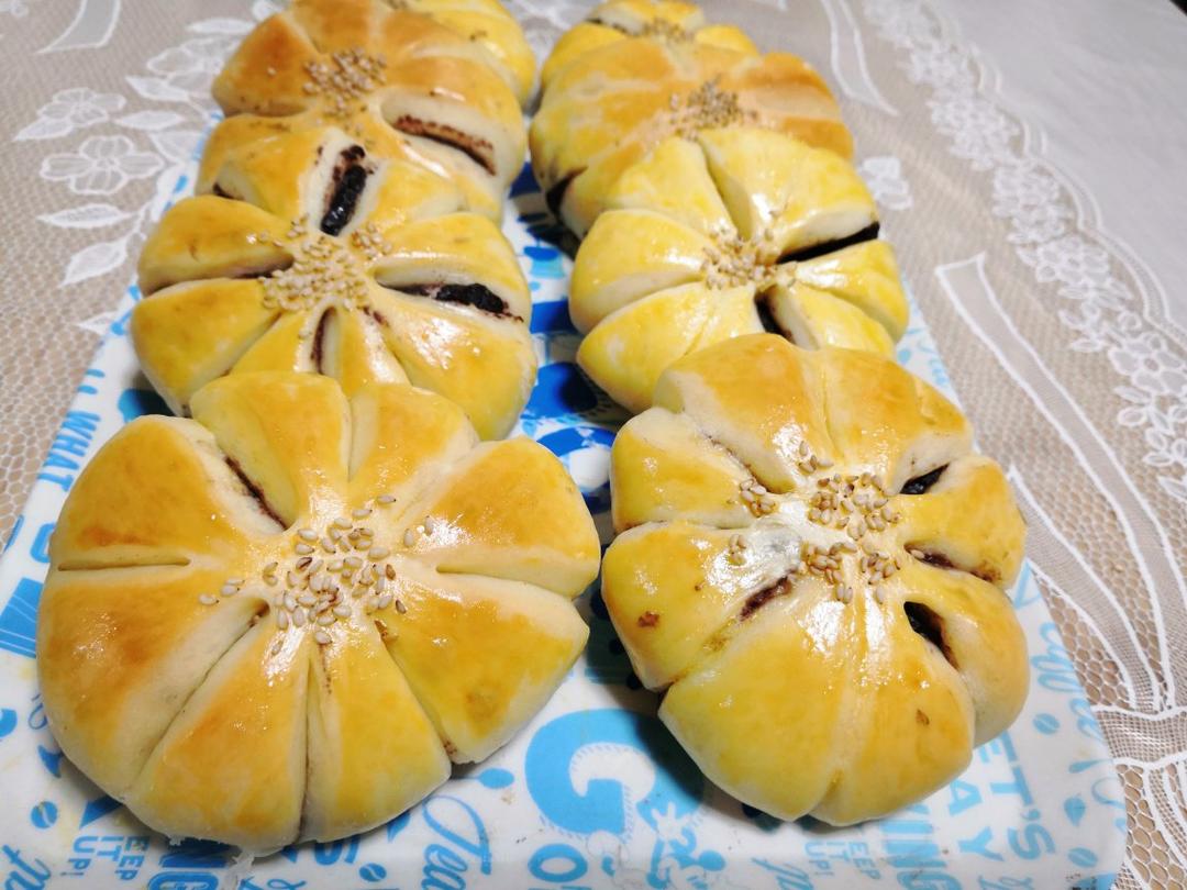 豆沙花朵面包（无黄油）