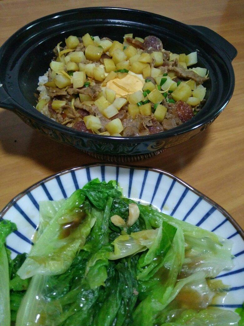 腊味煲仔饭，20分钟饭菜同出