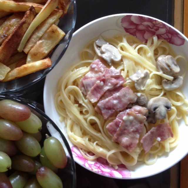 白蘑菇奶油培根意面