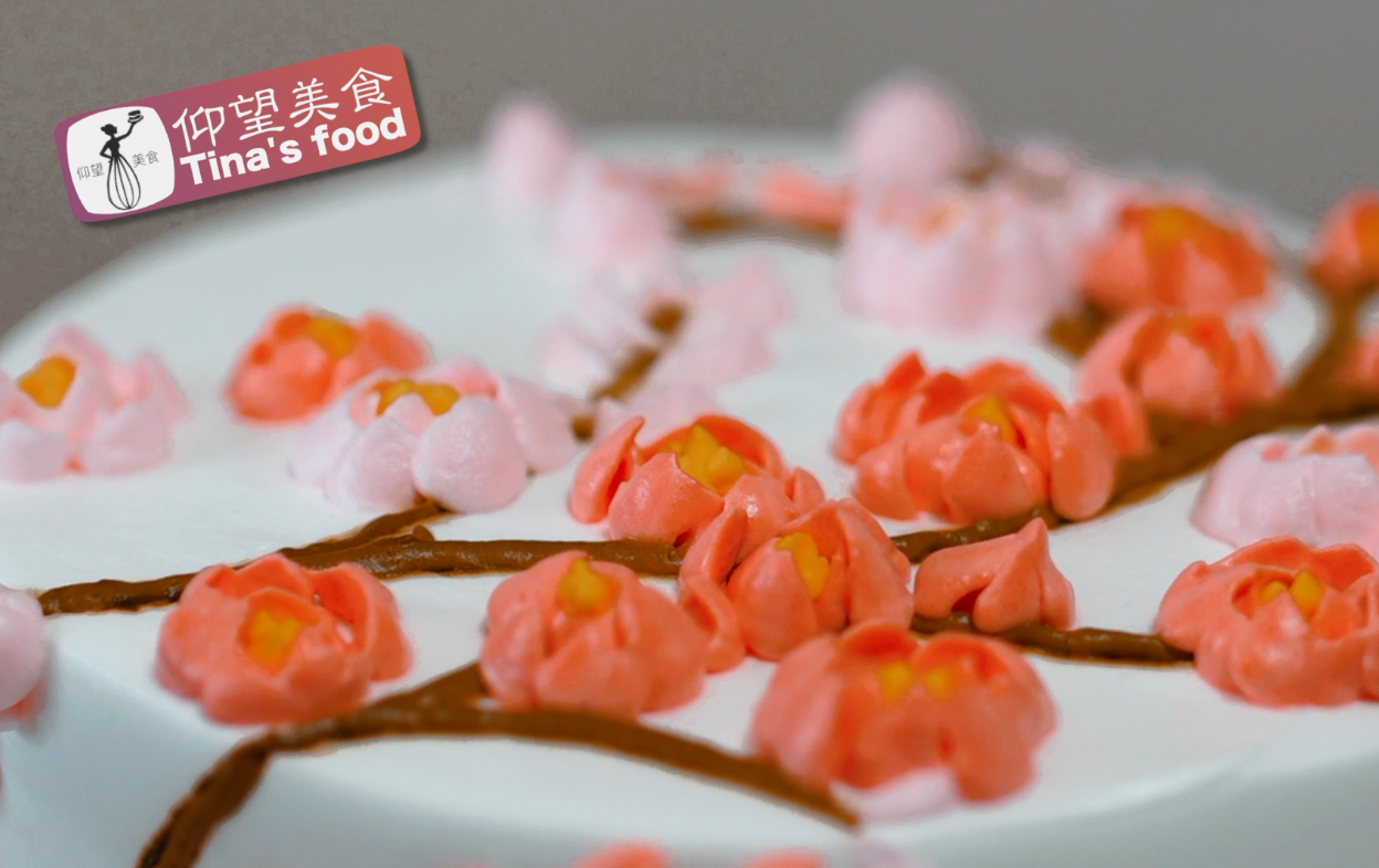 视频 奶油生日蛋糕手绘【浪漫樱花】裱花蛋糕装饰002 【仰望美食】的做法