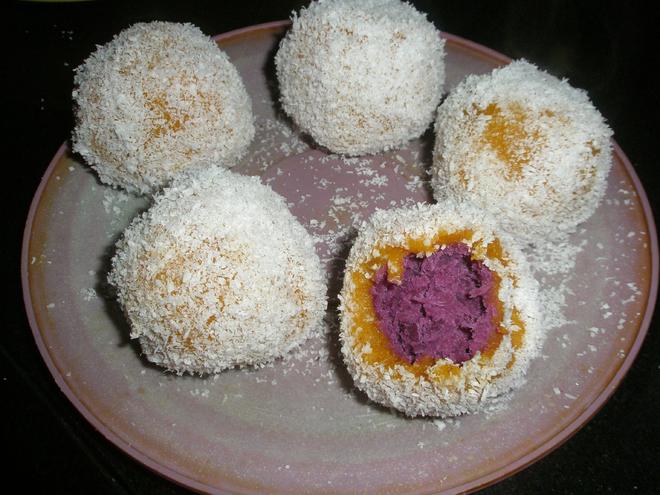 奶椰南瓜紫薯糯米糍的做法
