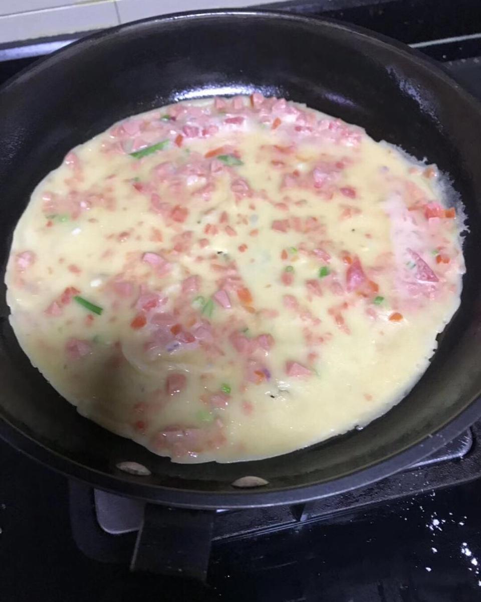 鸡蛋煎饼，葱香，火腿
