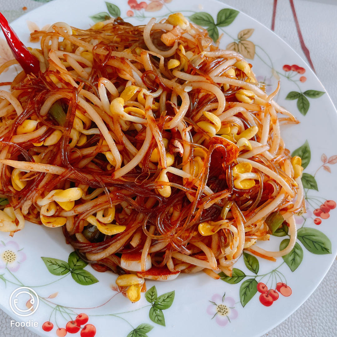 开胃下饭素菜！黄豆芽炒粉丝