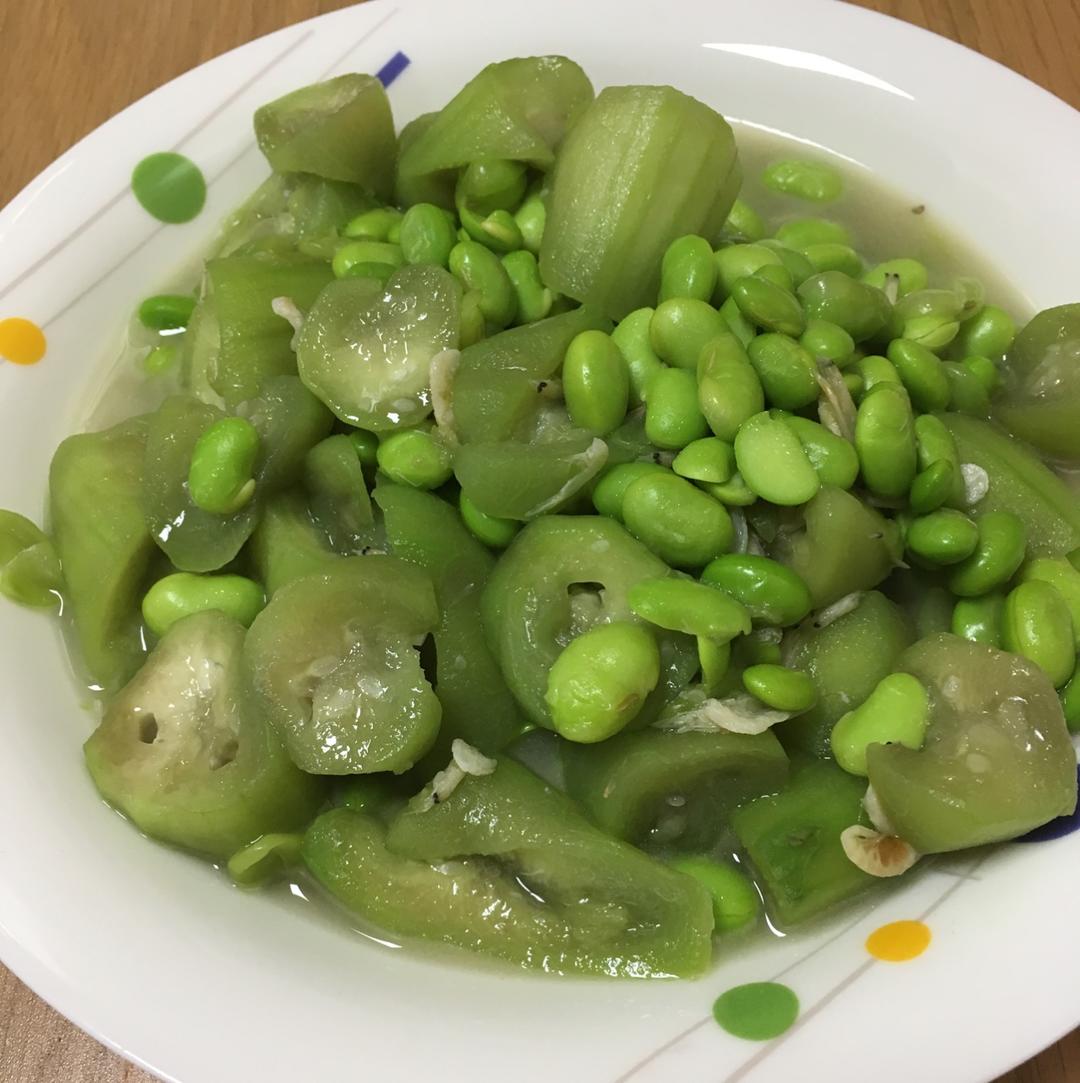 江南春天之丝瓜炒毛豆