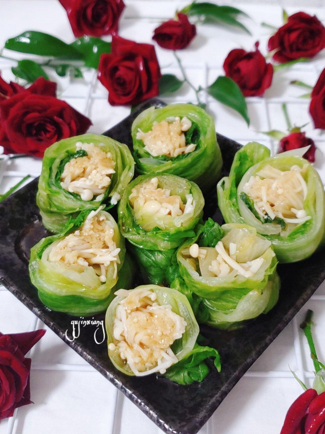 蚝油生菜卷金针菇（降脂减肥.养颜美容.通便排毒.）